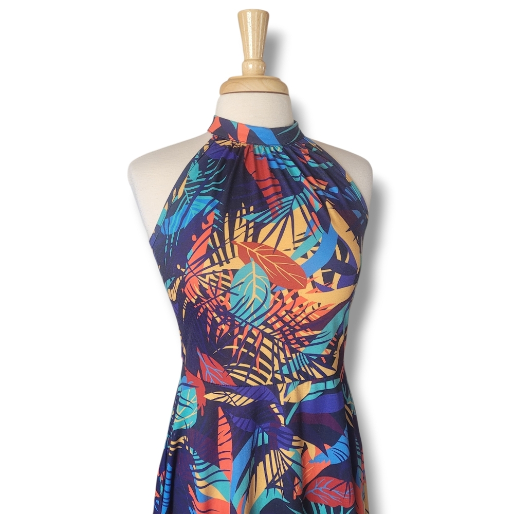 Ouges Halter Tropical Color Sleeveless Midi Dress… - image 4